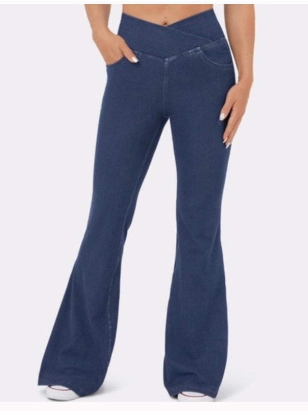 NWOT HALARA Jeans High Waisted Crossover Flare Pants Large Petite